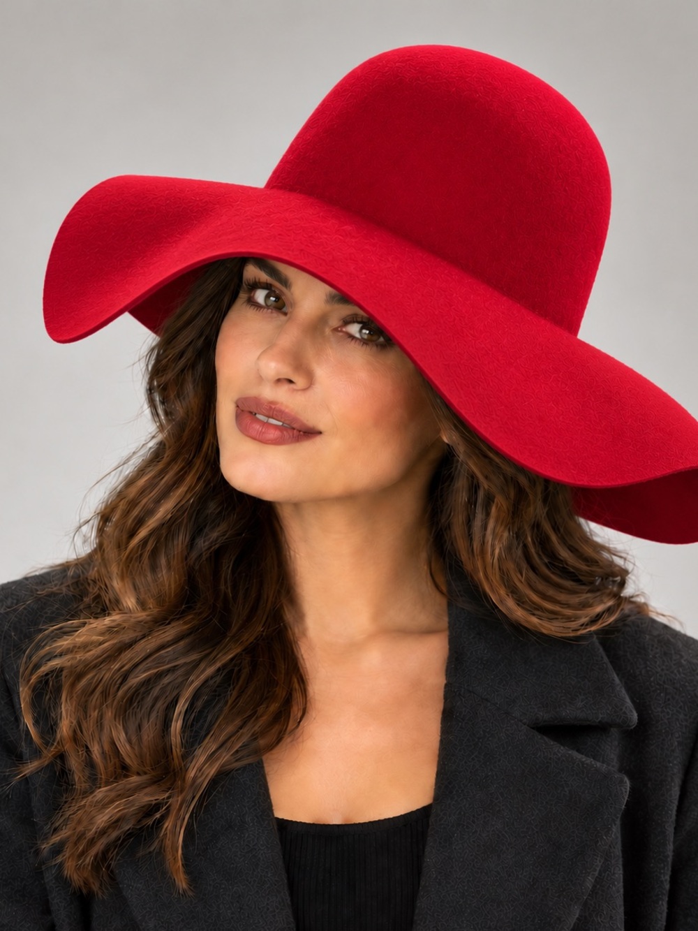 Preston & York Red 100% Wool Wide Brim Floppy Hat Womens Rounded Crown 7”